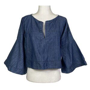Apiece Apart Shirt Womens Size 4 Cropped Denim Bell Sleeve 100% Cotton Top Boho